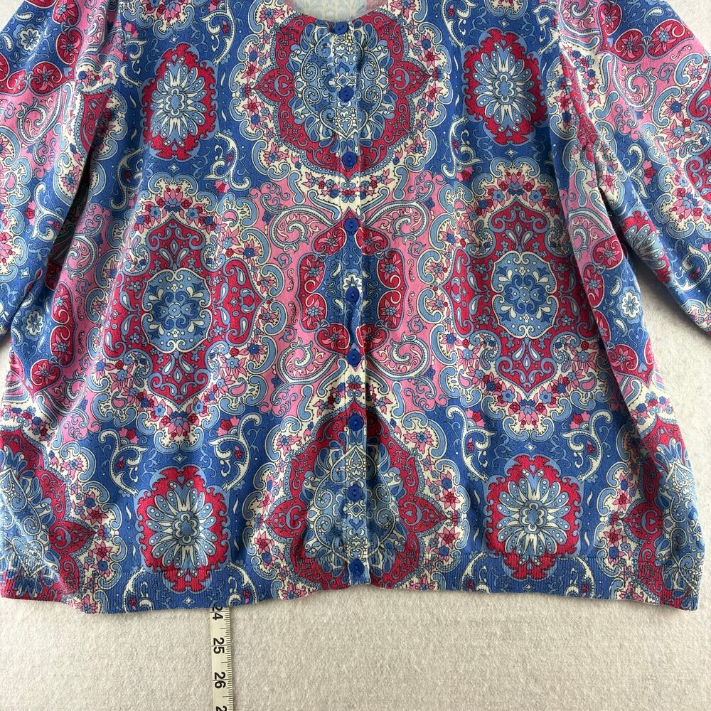 Talbots Button Up Cardigan Sweater Womens 3XP 3/4 Sleeve Boho Medallion AOP READ - Picture 2 of 11